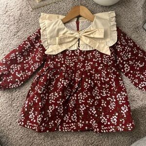 Floral Red and Cream Kids Dress